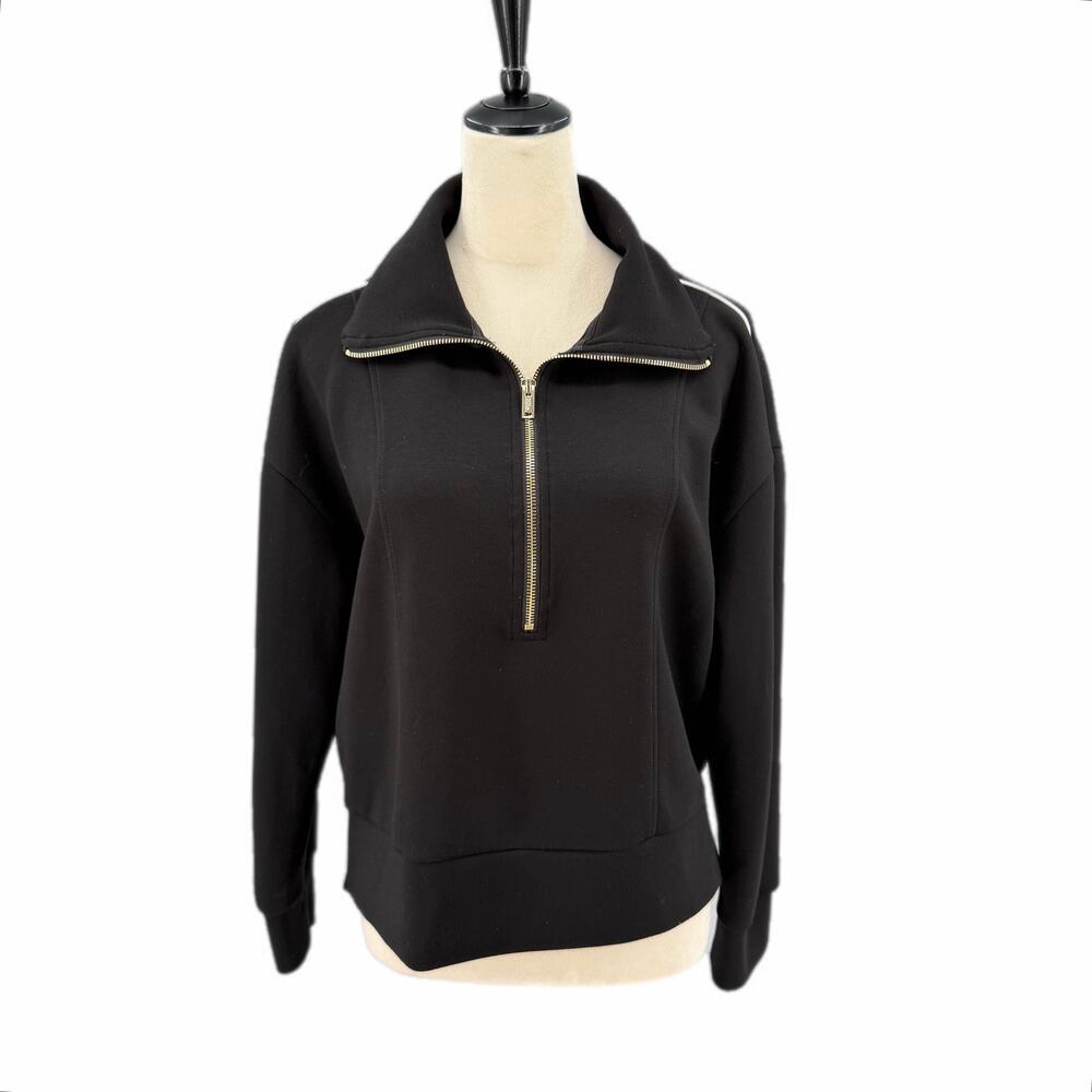 Elie Tahari Black White Trim Half Zip Soft Basic Casual Collared Pullover Jacket